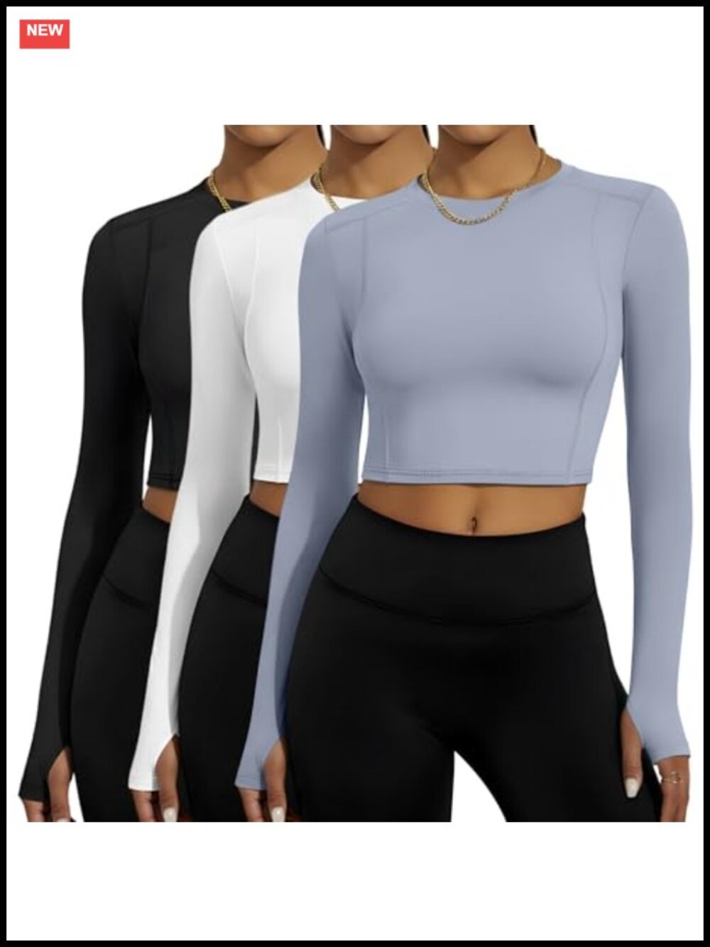 3 Pack Long Sleeve Workout Crop Tops Women Crew Neck Thumb Holes Yoga Gym Tee
